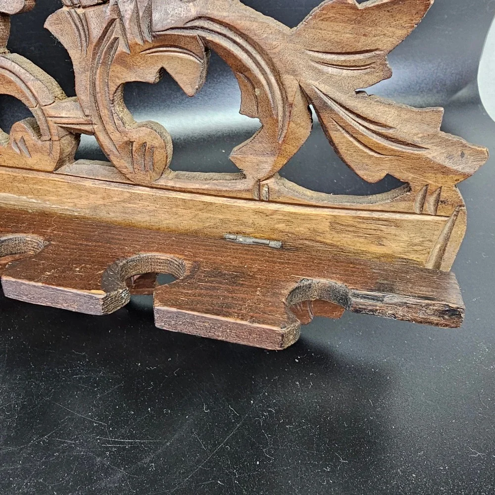 Rare Antique German Black Forest Carved Wood foldable Pipe Rack Wall Mount